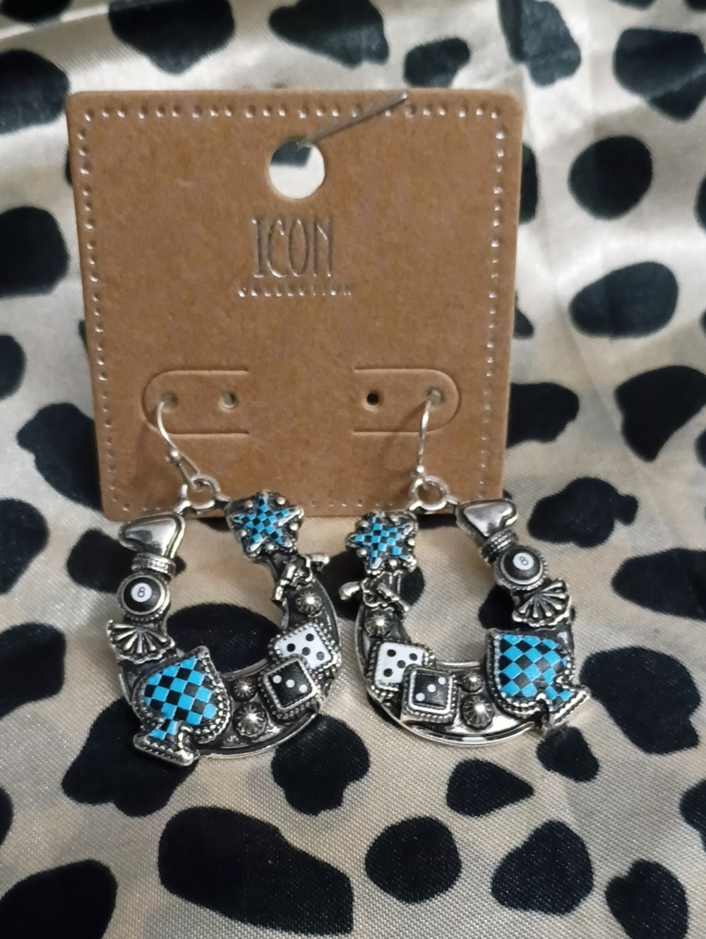 ICON Silver-Tone Hoop Earrings with Turquoise and Black Accents